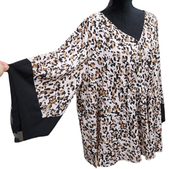 Lane Bryant Cheetah Animal Print Kimono Pink Black Brown V-Neck 18 - Picture 4 of 10